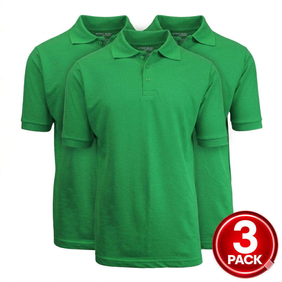 3-Pack Adult Short Sleeve Pique School Uniform Polo Shirt — Kelly Green