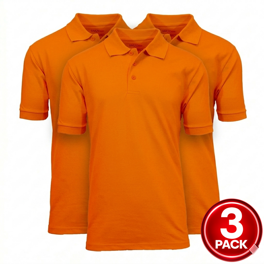 3-Pack Adult Short Sleeve Pique School Uniform Polo Shirt — Orange
