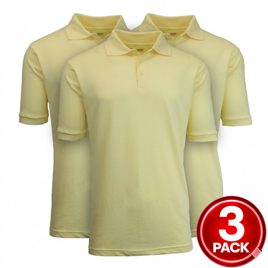 3-Pack Adult Short Sleeve Pique School Uniform Polo Shirt — Yellow