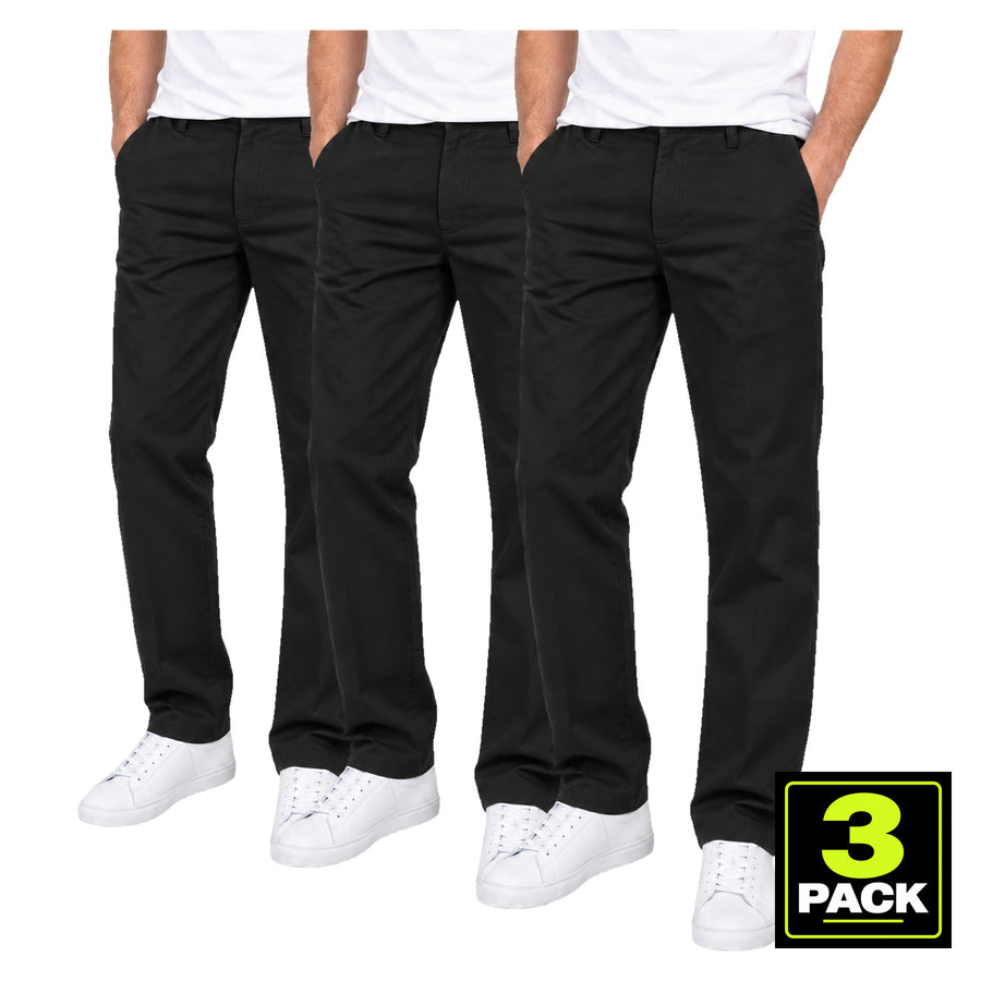 Men's 3-Pack Flat Front School Uniform Chino Pants — Black