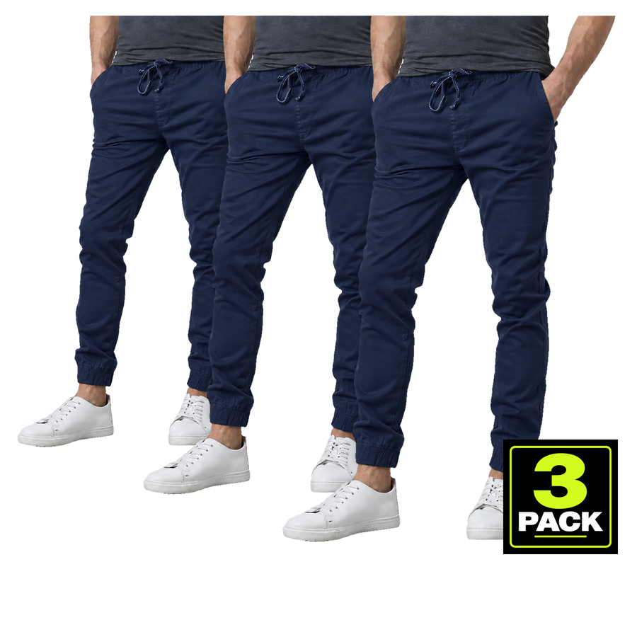 Young Men's 3-Pack Stretch Jogger School Uniform Pants in Navy
