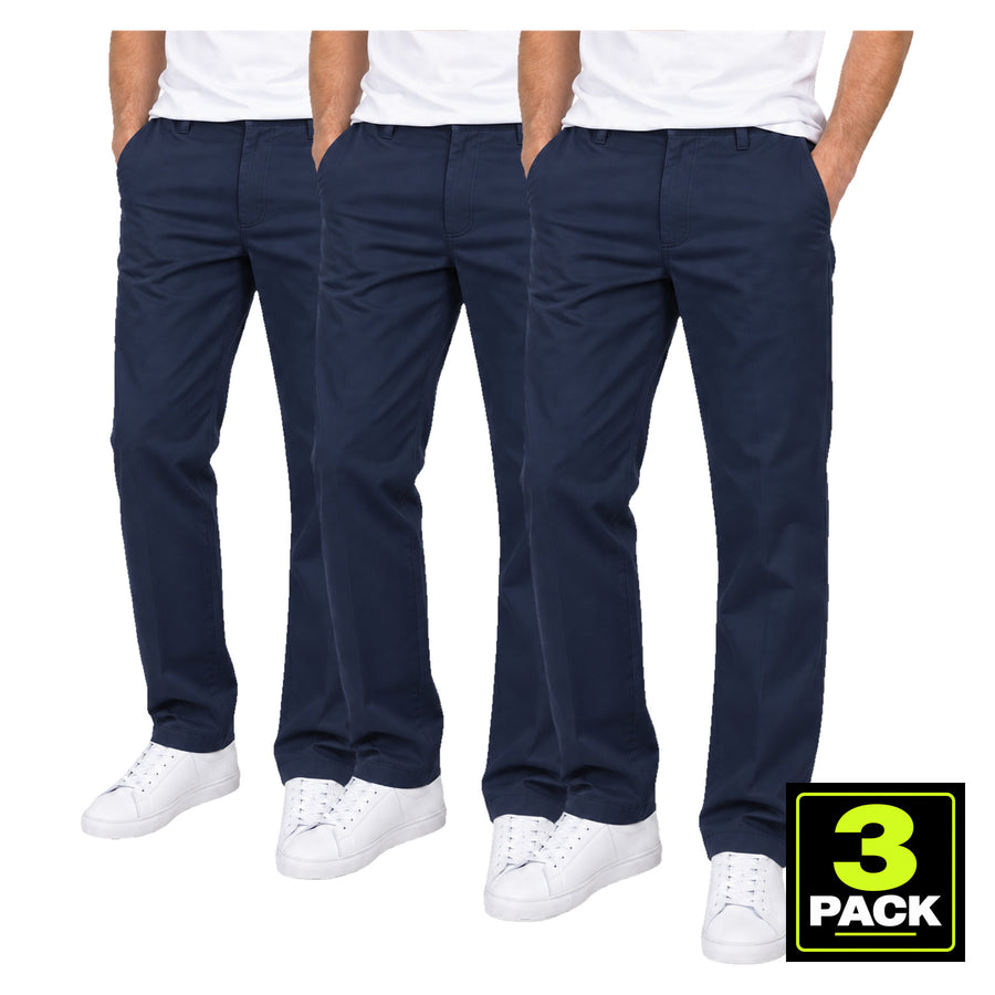 Men's 3-Pack Flat Front School Uniform Chino Pants — Navy
