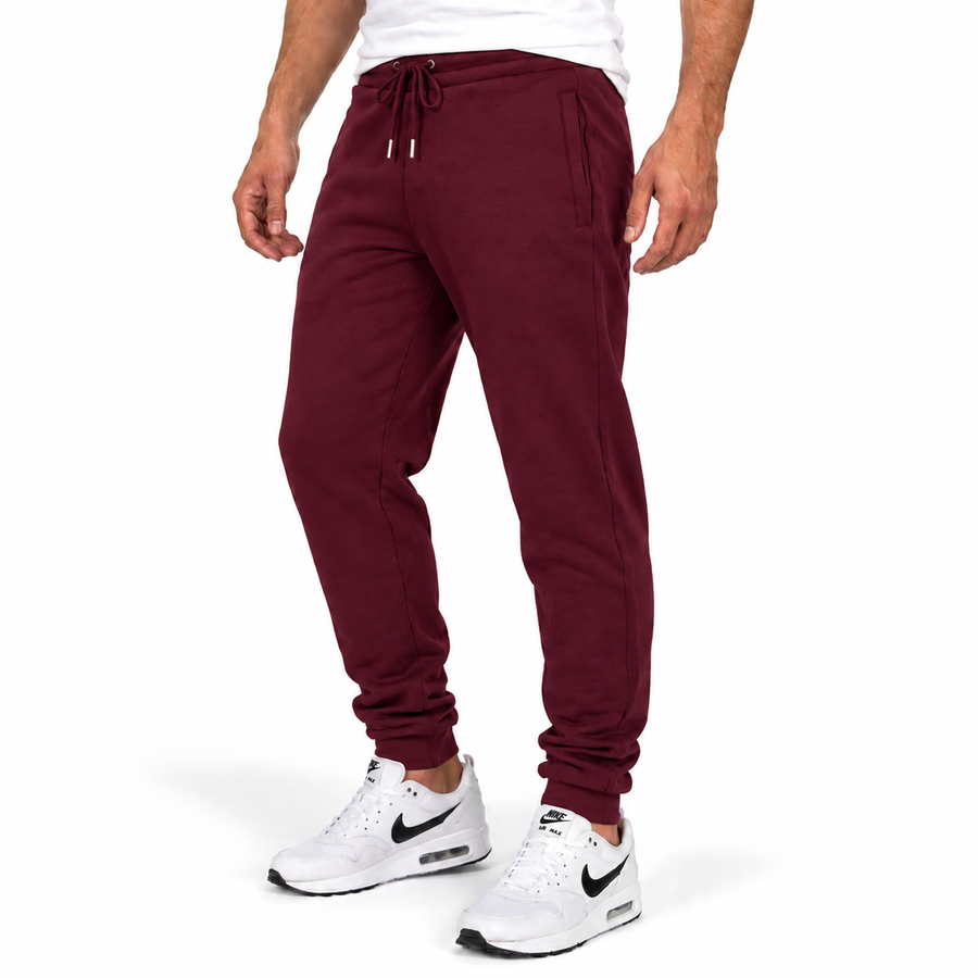 Men's Fleece Lined Jogger with Hidden Zipper Side Pockets — Burgundy