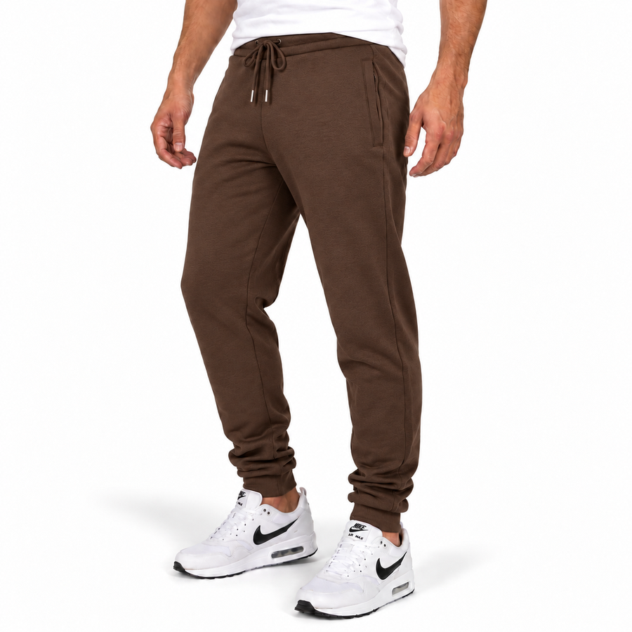 Men's Fleece Lined Jogger with Hidden Zipper Side Pockets — Brown