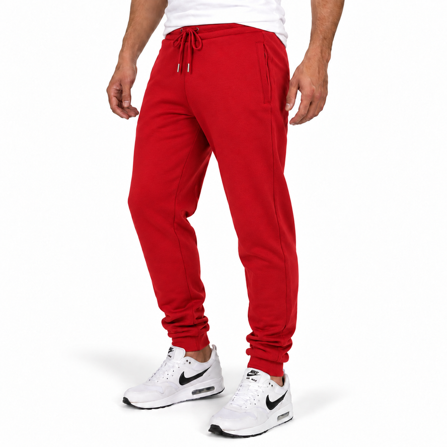 Men's Fleece Lined Jogger with Hidden Zipper Side Pockets — Red