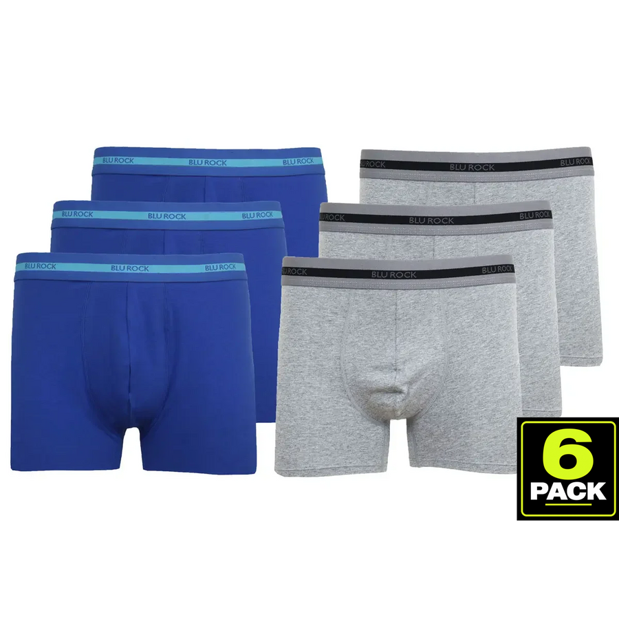 Men's 6-Pack Premium Stretch Cotton Boxer Briefs — Dark Blue / Grey