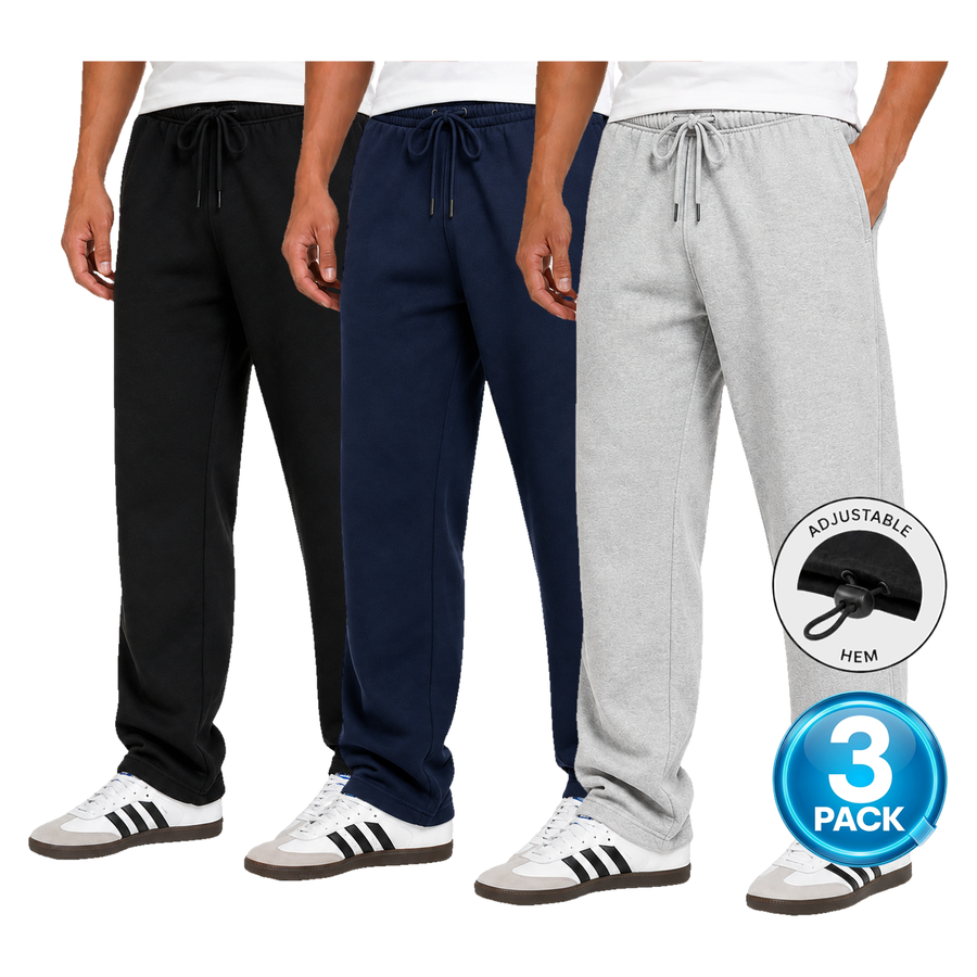 Men's 3 Pack Classic Fleece Sweatpants with Adjustable Drawcord Bottom — Black / Navy / Grey