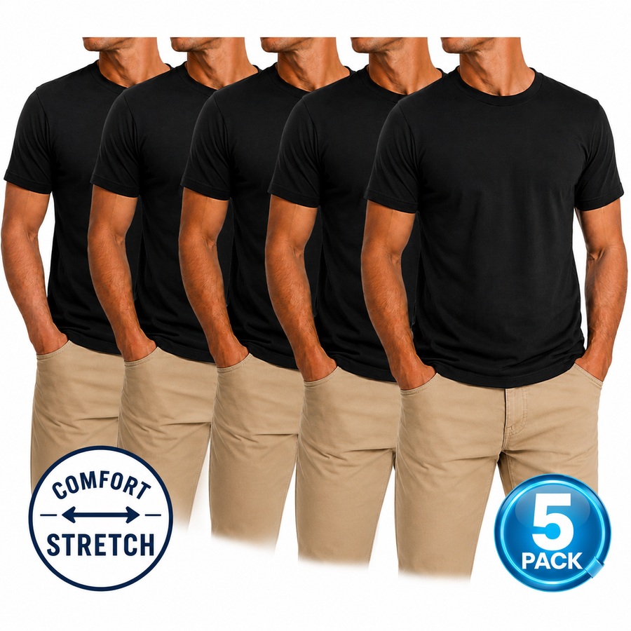 Men's 5-Pack Comfort Stretch Crewneck T-Shirts — Black