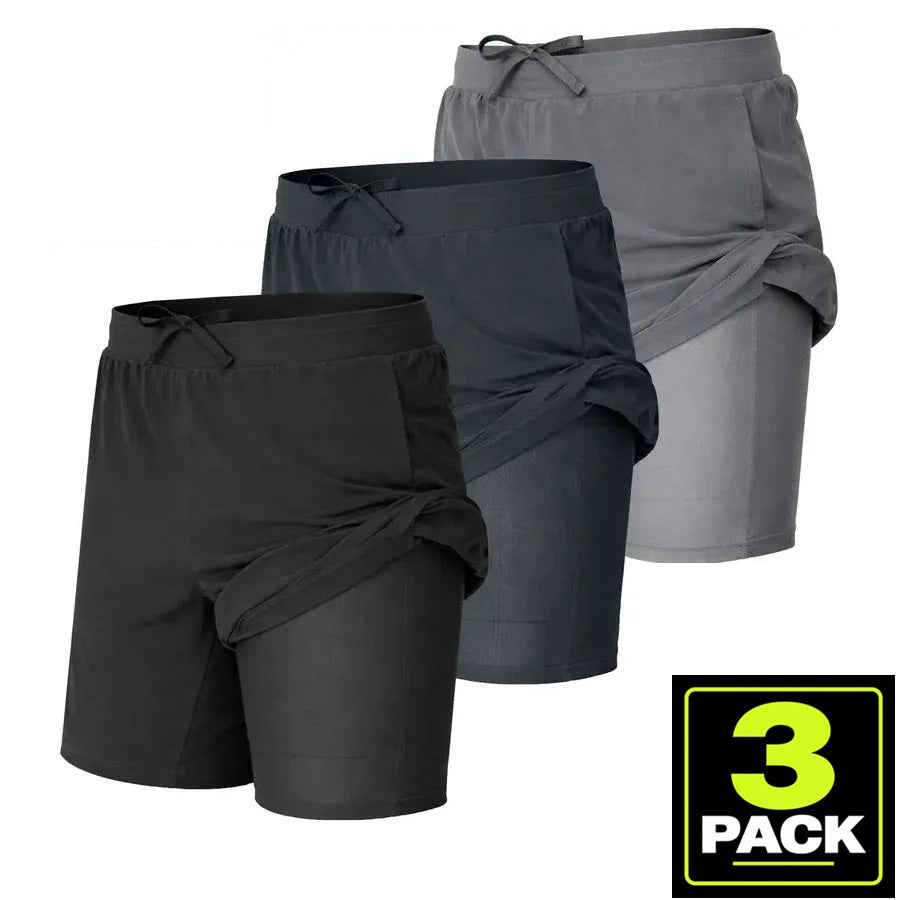 Men's 3-Pack Workout Shorts with Compression Liner — Black / Charcoal / Grey
