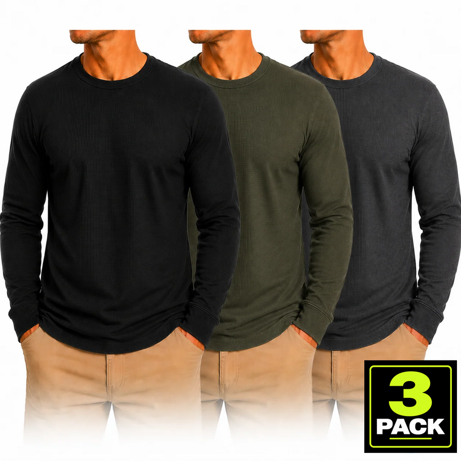 Men's 3-Pack Waffle-Knit Long Sleeve Thermal Shirt — Black / Olive / Charcoal