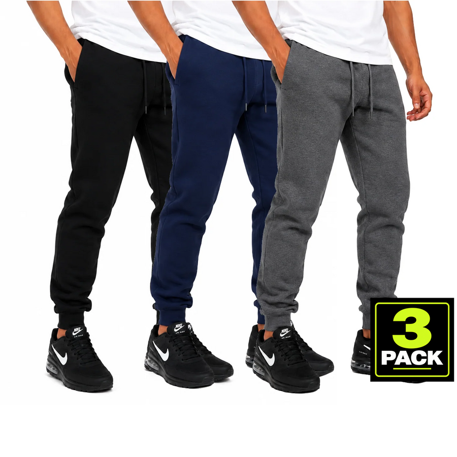 Men's 3-Pack Fleece Jogger Sweatpants — Black / Navy / Charcoal