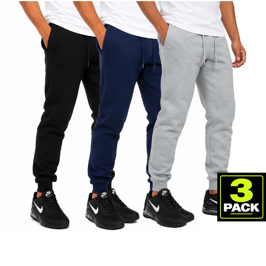 Men's 3-Pack Fleece Jogger Sweatpants — Black / Navy / Heather Grey