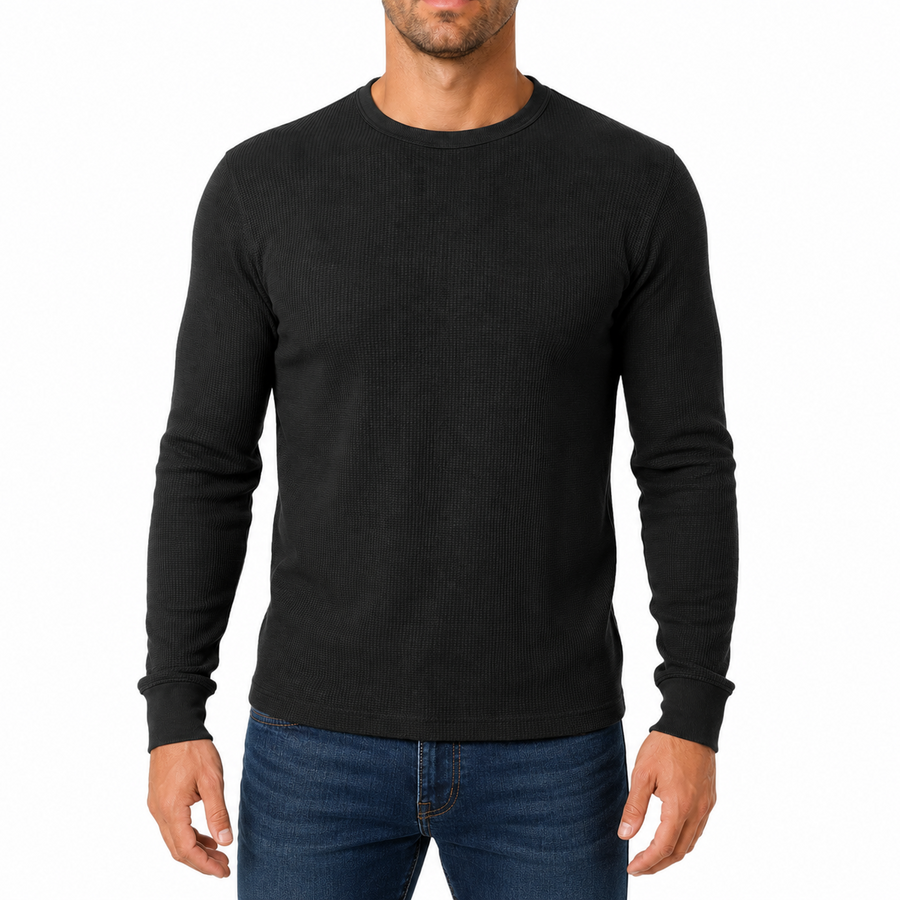 Men's Waffle-Knit Long Sleeve Thermal Shirt — Black