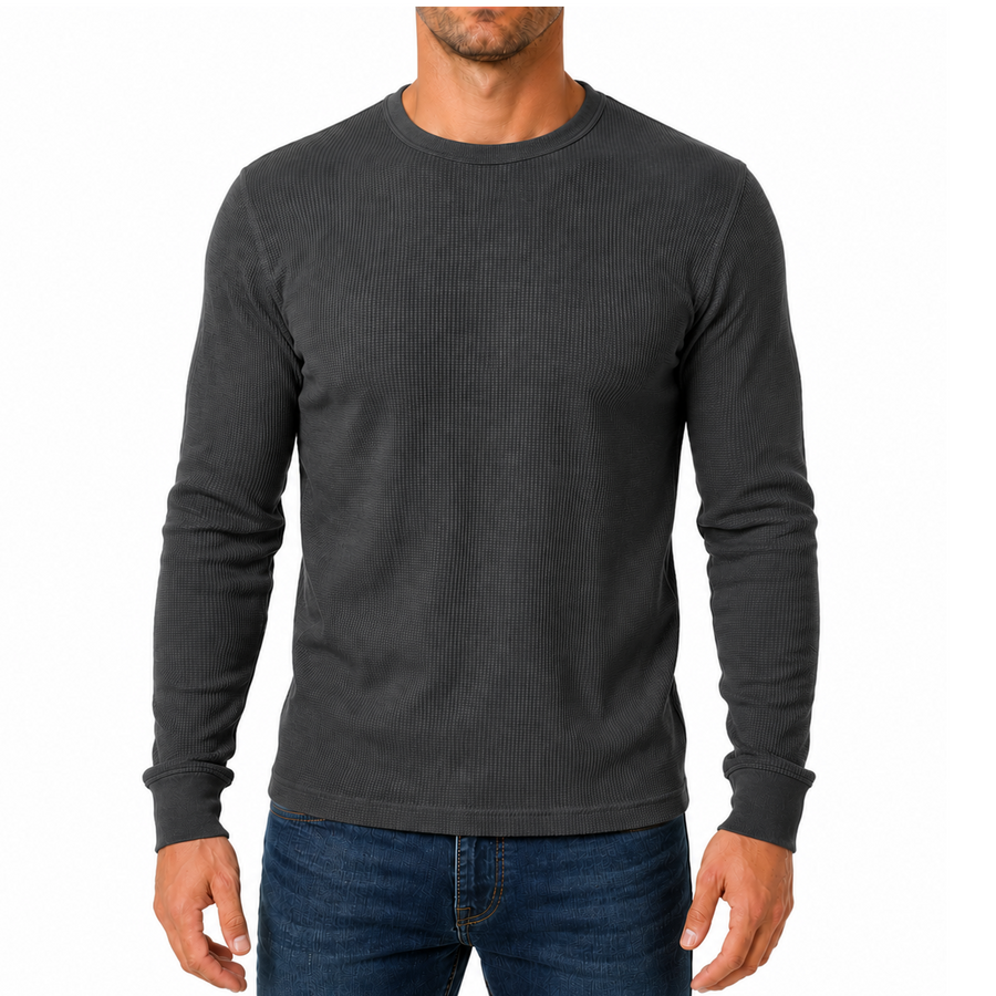 Men's Waffle-Knit Long Sleeve Thermal Shirt — Charcoal