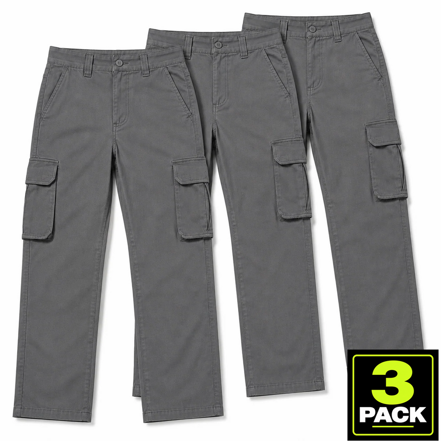 Young Men's 3-Pack Stretch Twill Cargo Pants — Grey