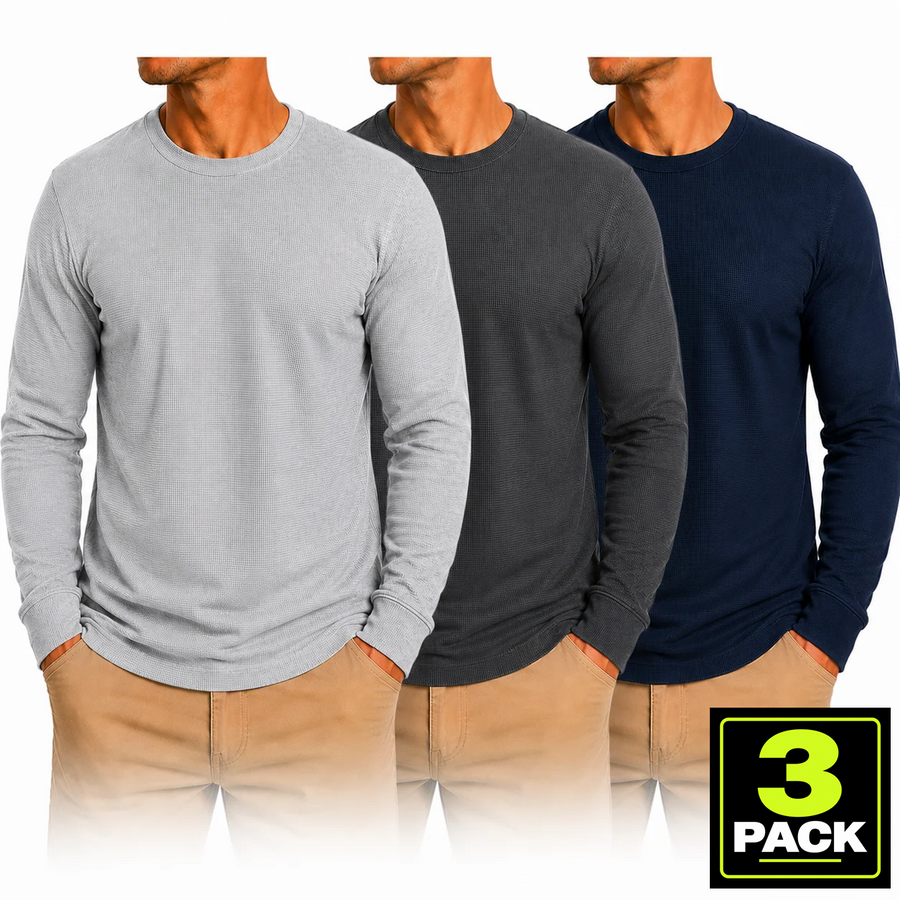 Men's 3-Pack Waffle-Knit Long Sleeve Thermal Shirt — Heather Grey / Charcoal / Navy
