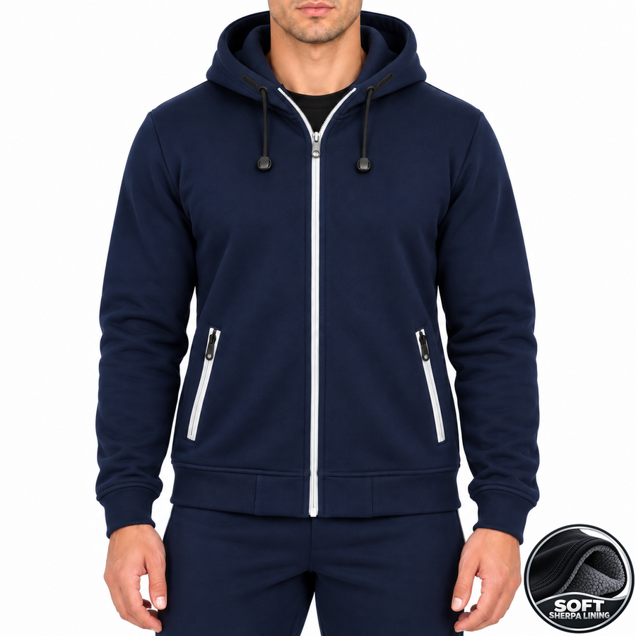 Men's Heavyweight Sherpa Fleece-Lined Full Zip Hoodie — Navy