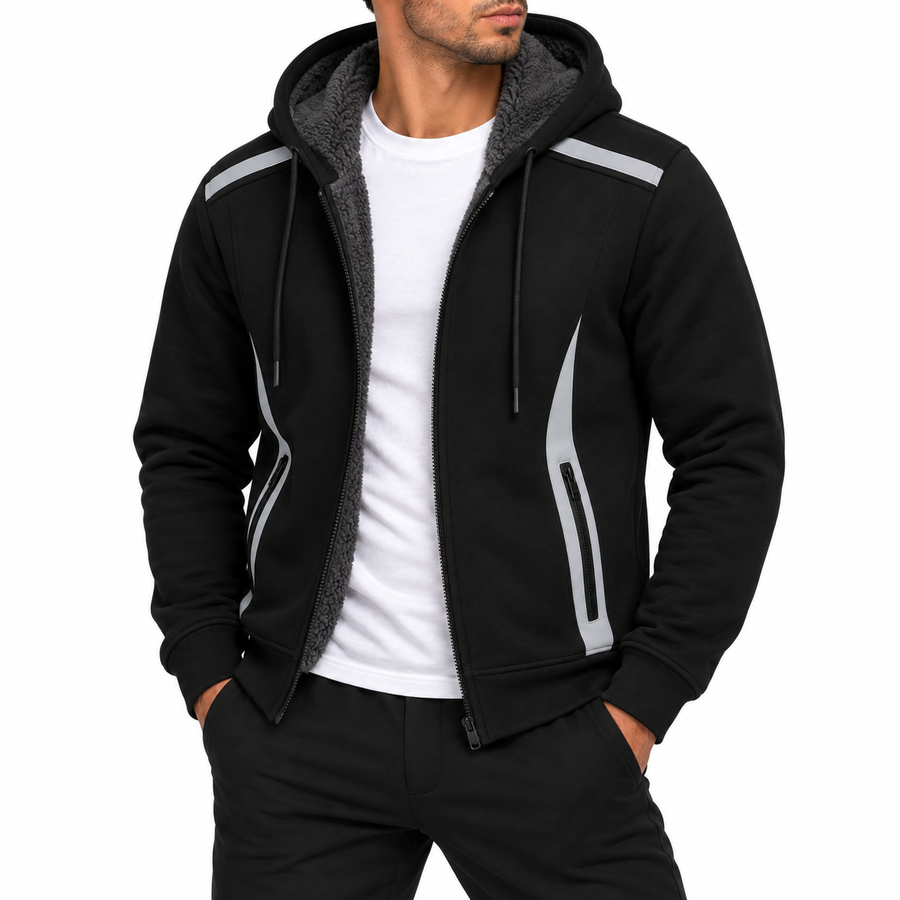 Men's Heavyweight Sherpa Fleece-Lined Tech Zip Up Hoodie — Black