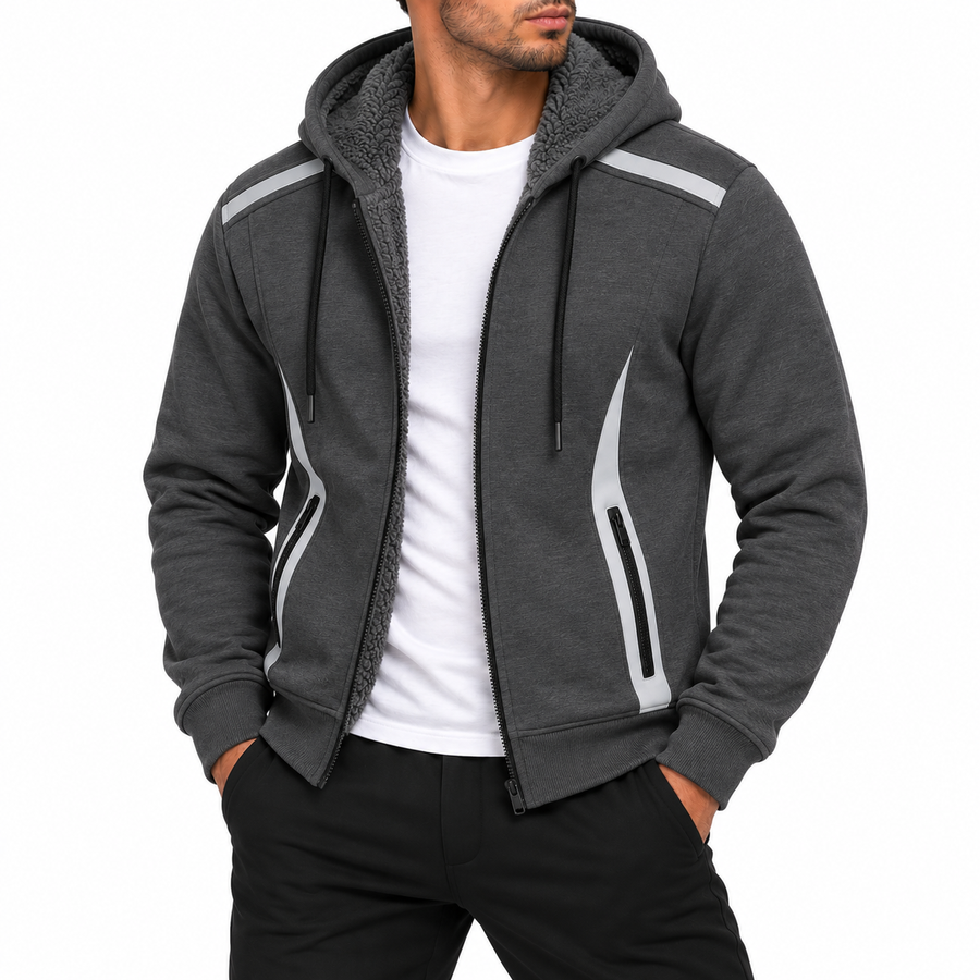 Men's Heavyweight Sherpa Fleece-Lined Tech Zip Up Hoodie — Charcoal
