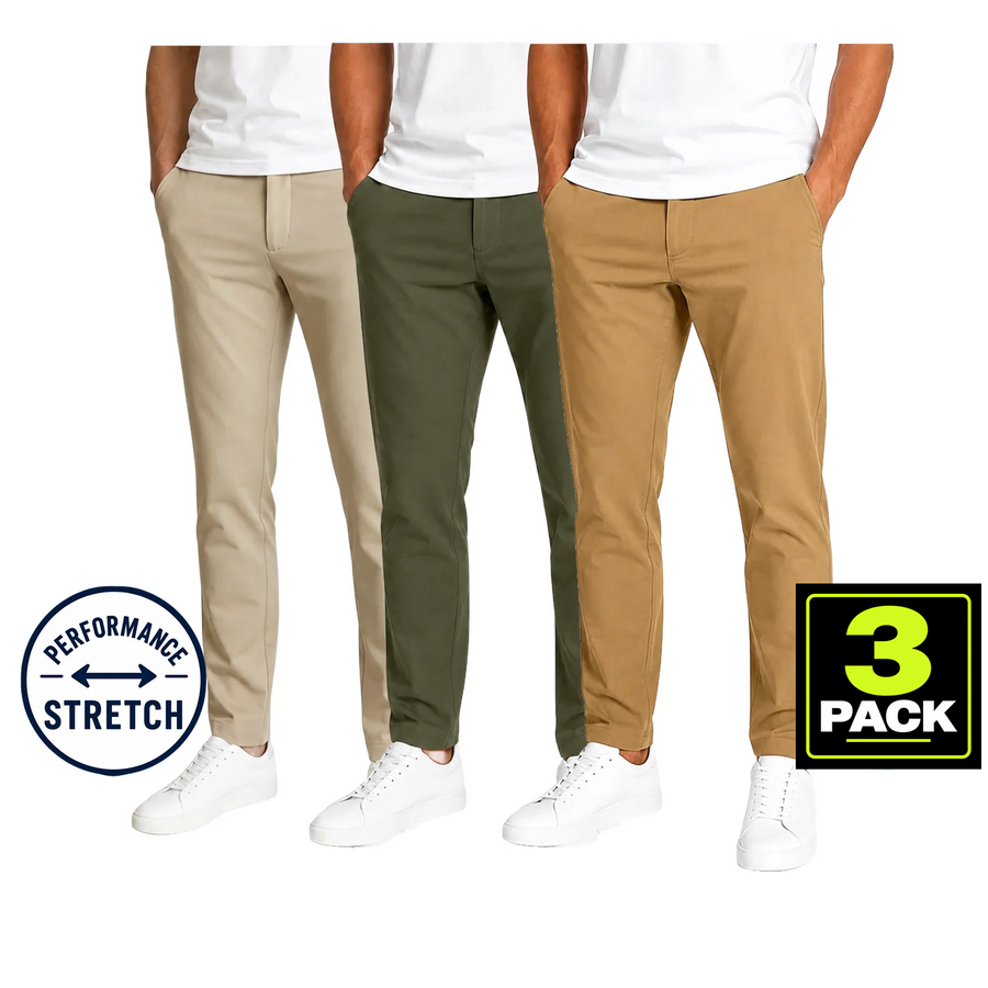 Young Men's 3-Pack Stretch Performance Fit Pants — Khaki / Olive / Timber