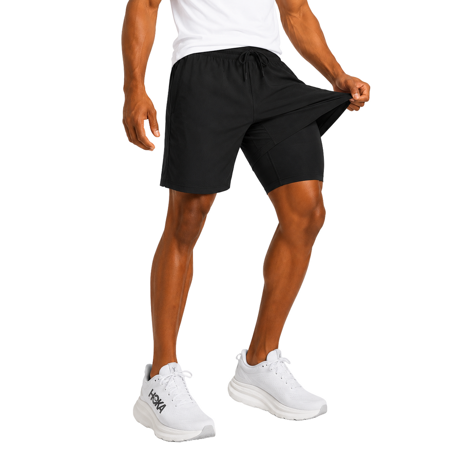 Men's Workout Shorts with Compression Liner — Black