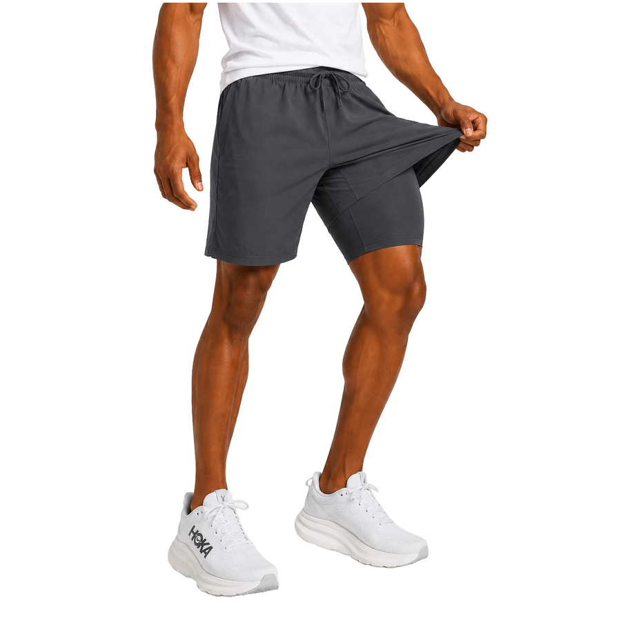 Men's Workout Shorts with Compression Liner — Charcoal