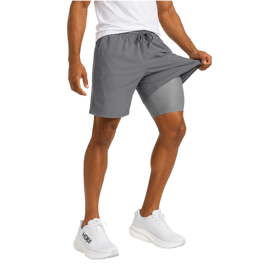 Men's Workout Shorts with Compression Liner — Grey