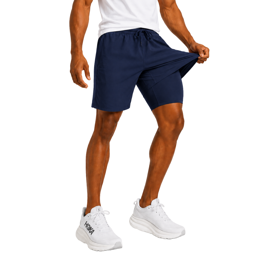 Men's Workout Shorts with Compression Liner — Navy