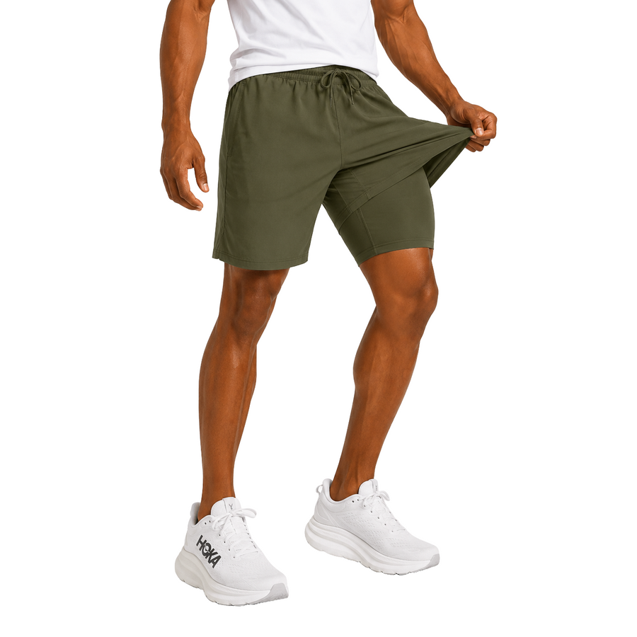 Men's Workout Shorts with Compression Liner — Olive