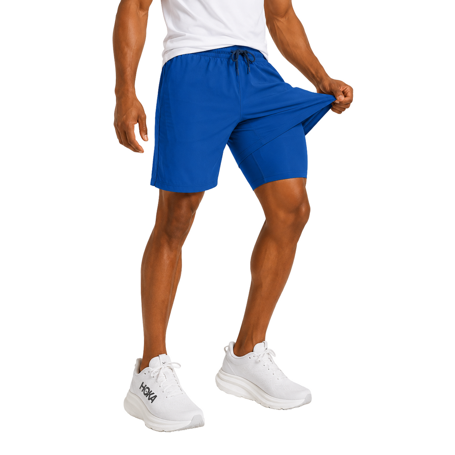 Men's Workout Shorts with Compression Liner — Royal Blue