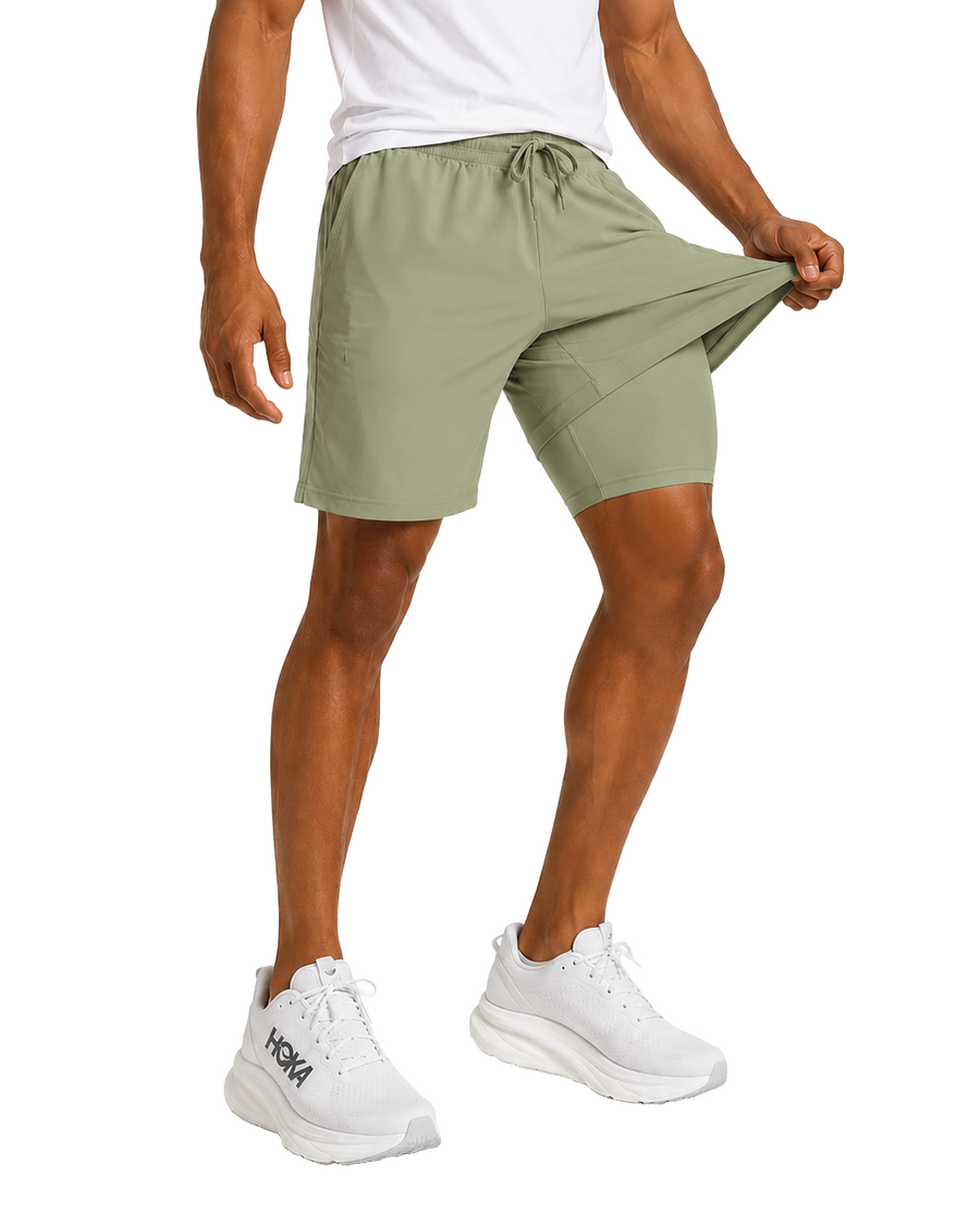 Men's Workout Shorts with Compression Liner — Sage