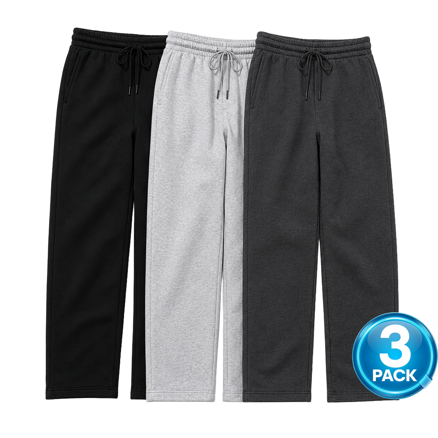 Men's 3-Pack Heavyweight Fleece Open Bottom Sweatpants — Black / Heather Grey / Charcoal