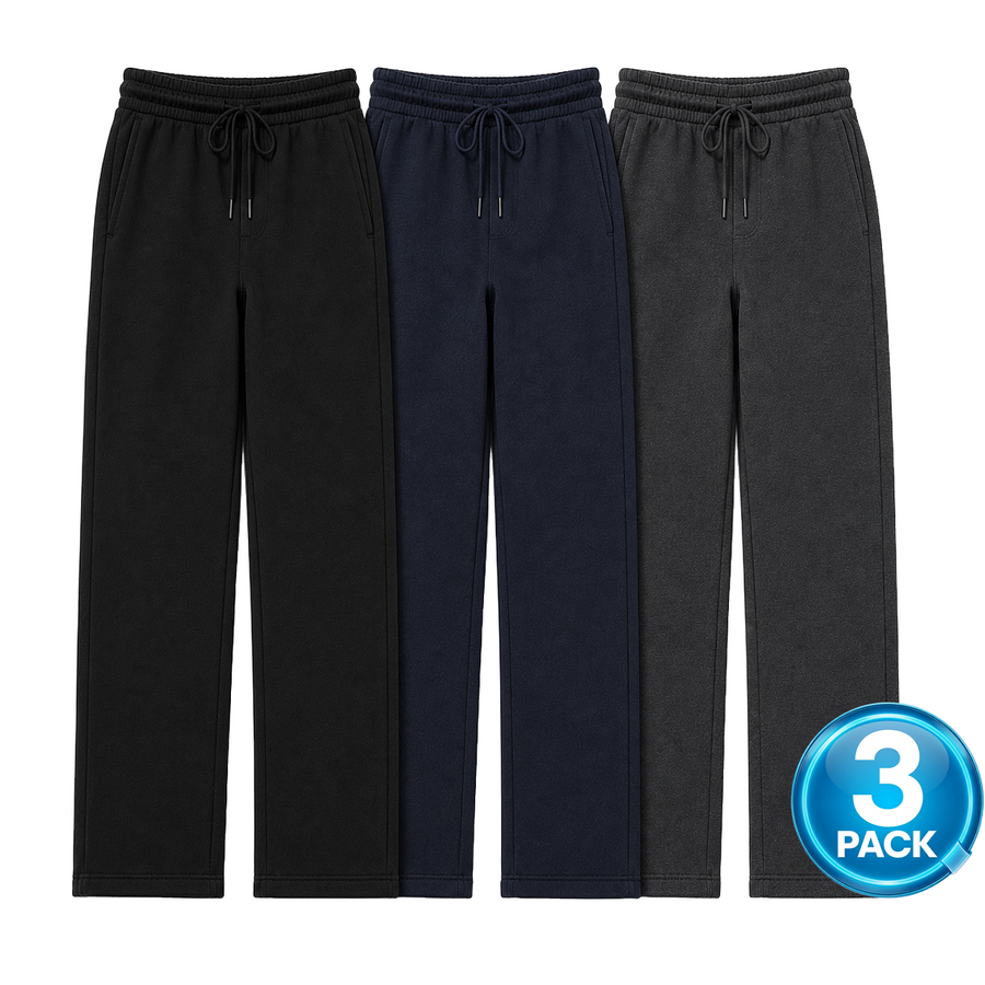 Men's 3-Pack Heavyweight Fleece Open Bottom Sweatpants — Black / Navy / Charcoal