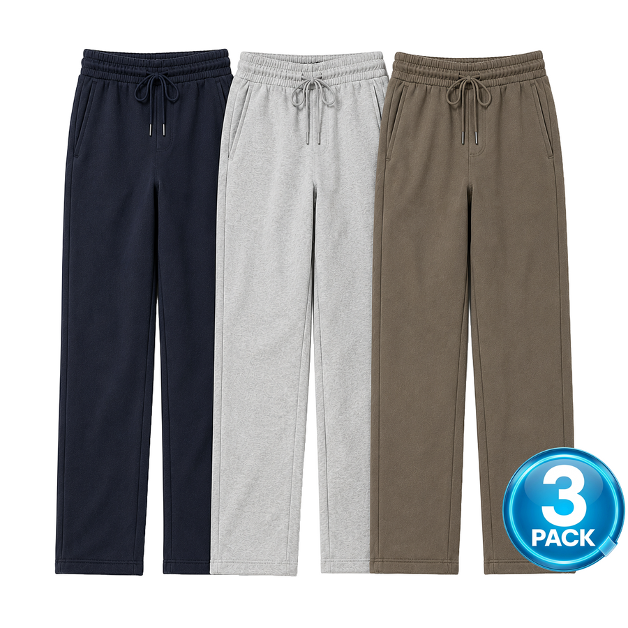 Men's 3-Pack Heavyweight Fleece Open Bottom Sweatpants — Navy / Heather Grey / Khaki