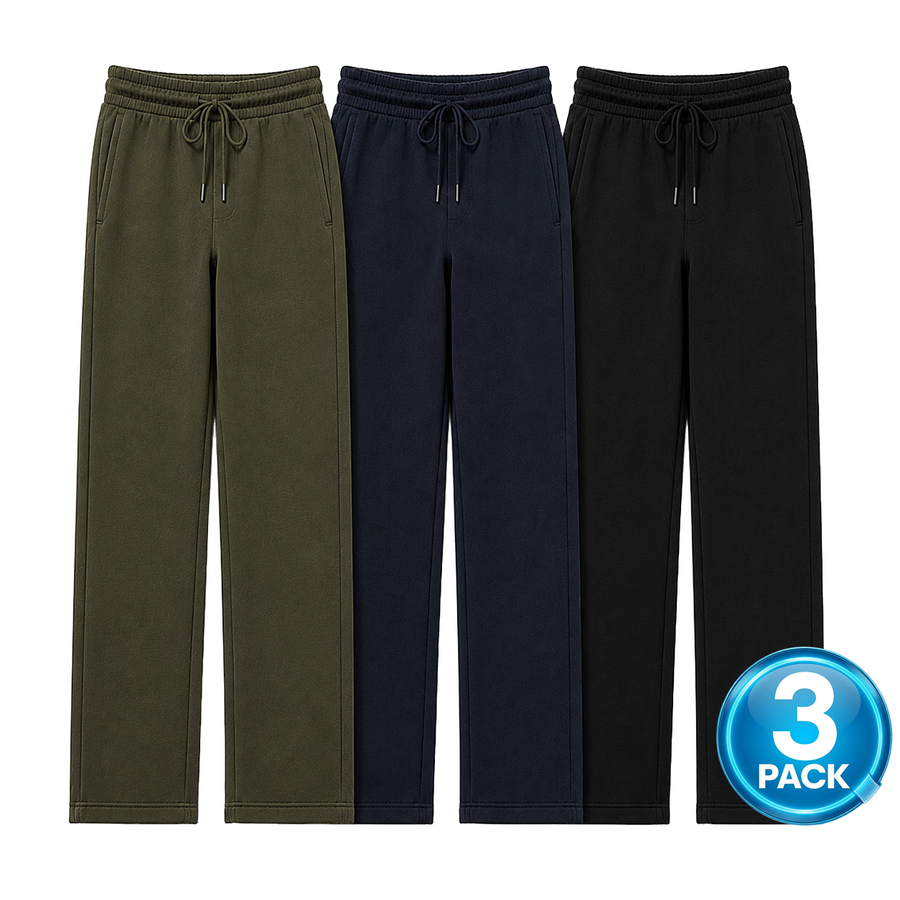 Men's 3-Pack Heavyweight Fleece Open Bottom Sweatpants — Olive / Navy / Black