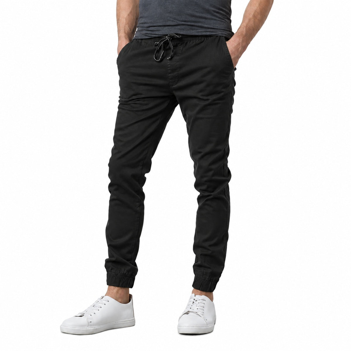 Wholesale Men's Drawstring Stretch Jogger Pants Black