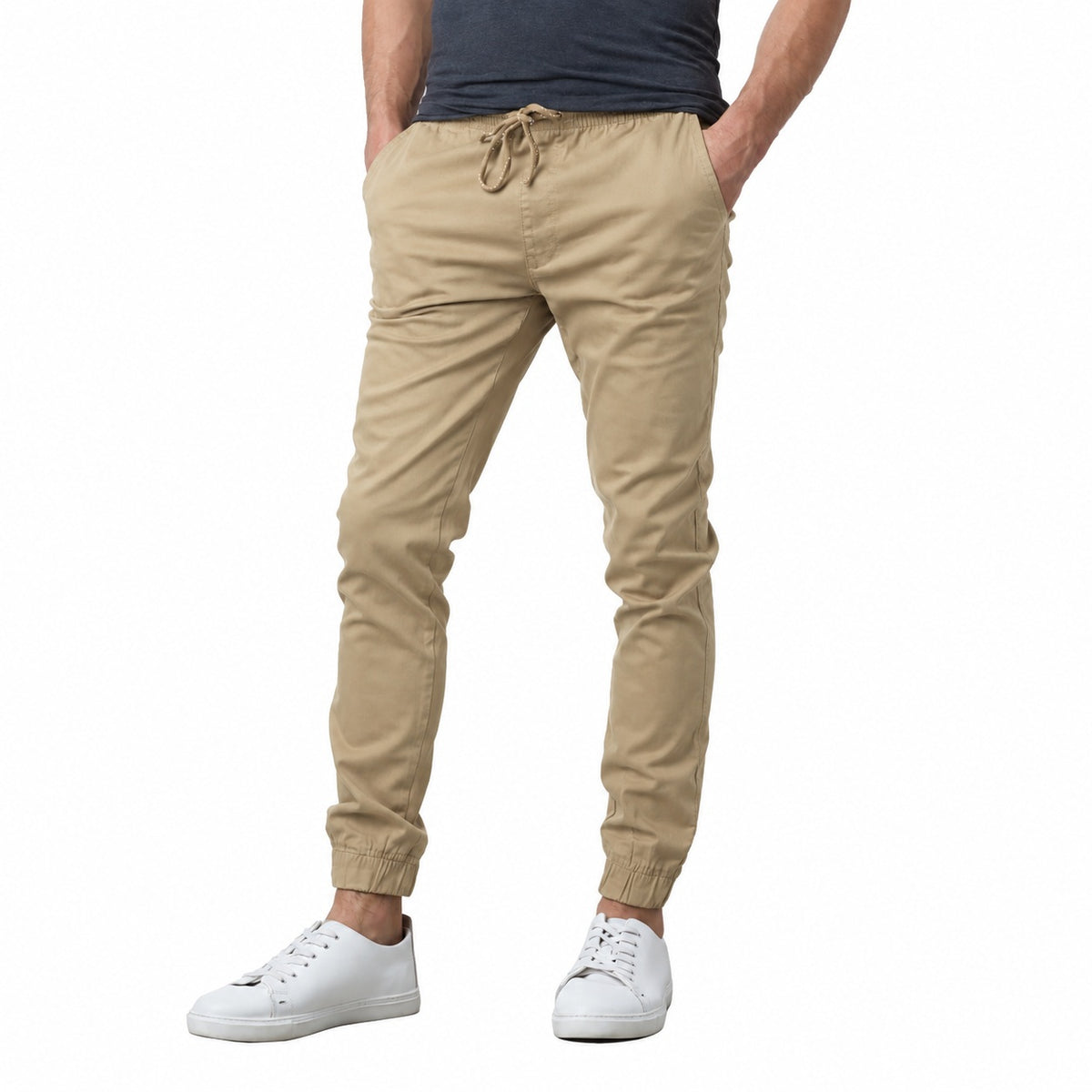 Wholesale Men's Drawstring Stretch Jogger Pants Khaki