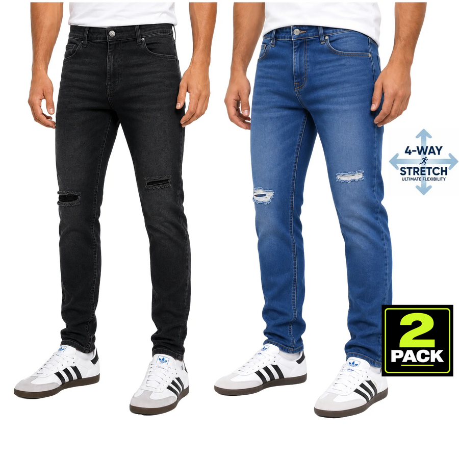 Men's 2-Pack Stretch Slim Fit Ripped Jeans — Medium Blue & Black Wash