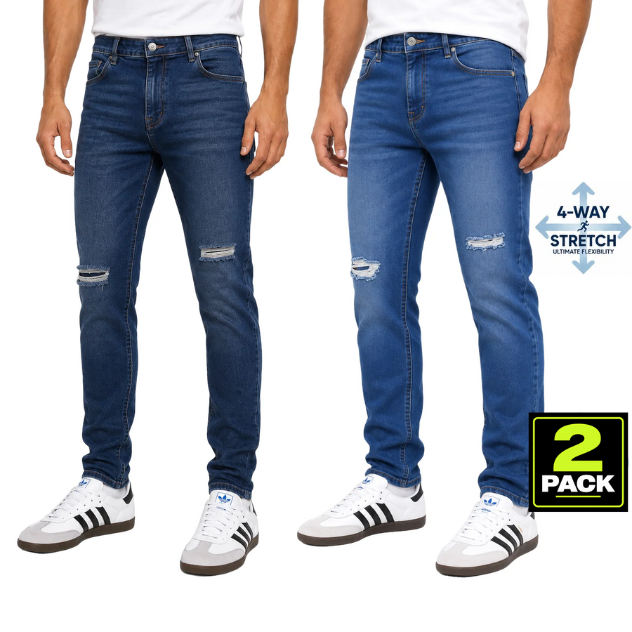 Men's 2-Pack Stretch Slim Fit Ripped Jeans — Medium Blue & Dark Blue Wash
