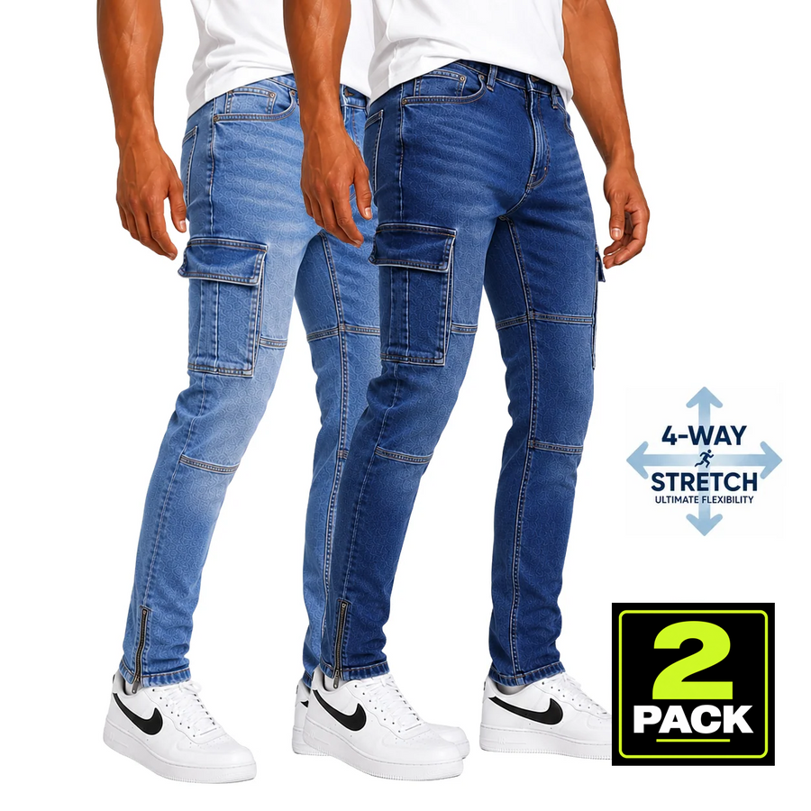 Men's 2-Pack Stretch Cargo Pocket Jeans — Medium Wash / Dark Wash