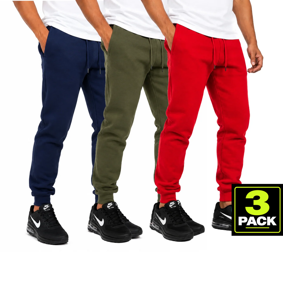 Men's 3-Pack Fleece Jogger Sweatpants — Navy / Olive / Red