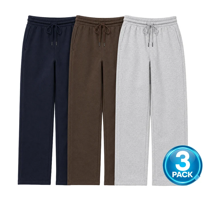 Men's 3-Pack Heavyweight Fleece Open Bottom Sweatpants — Navy / Brown / Heather Grey