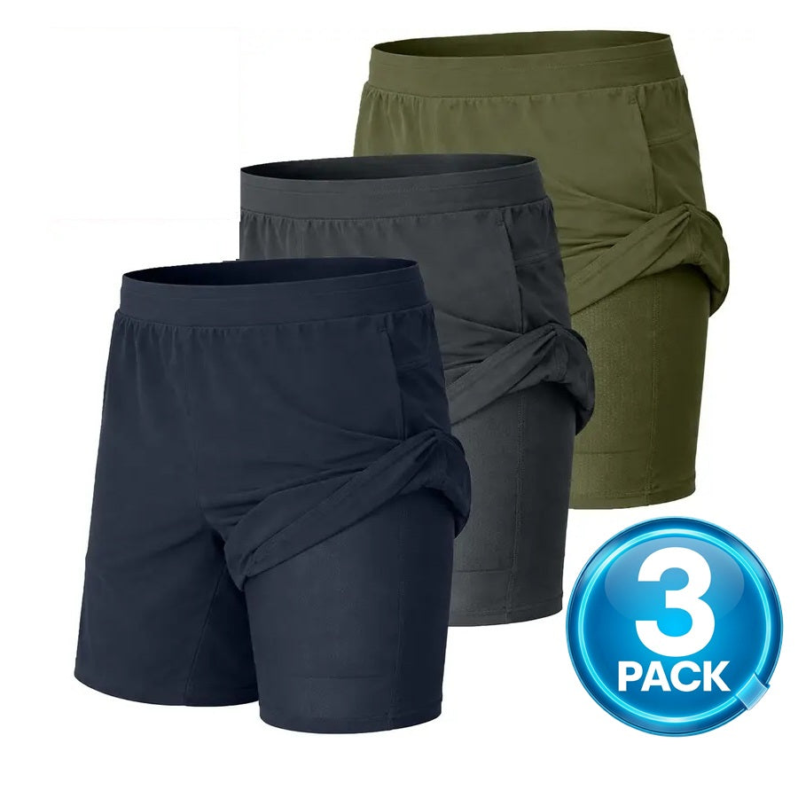 Men's 3-Pack Workout Shorts with Compression Liner — Navy / Charcoal / Olive