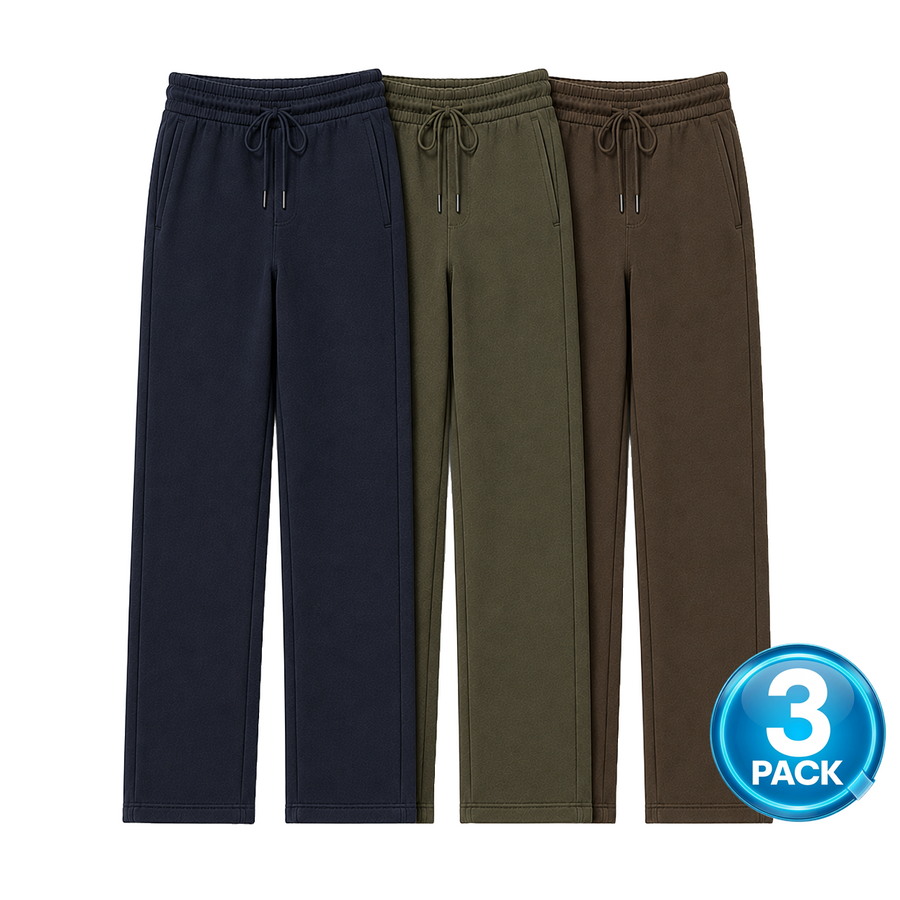 Men's 3-Pack Heavyweight Fleece Open Bottom Sweatpants — Navy / Olive / Brown