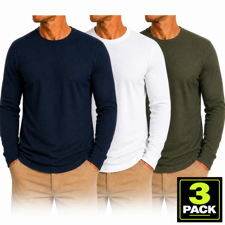 Men's 3-Pack Waffle-Knit Long Sleeve Thermal Shirt — Navy / White / Olive