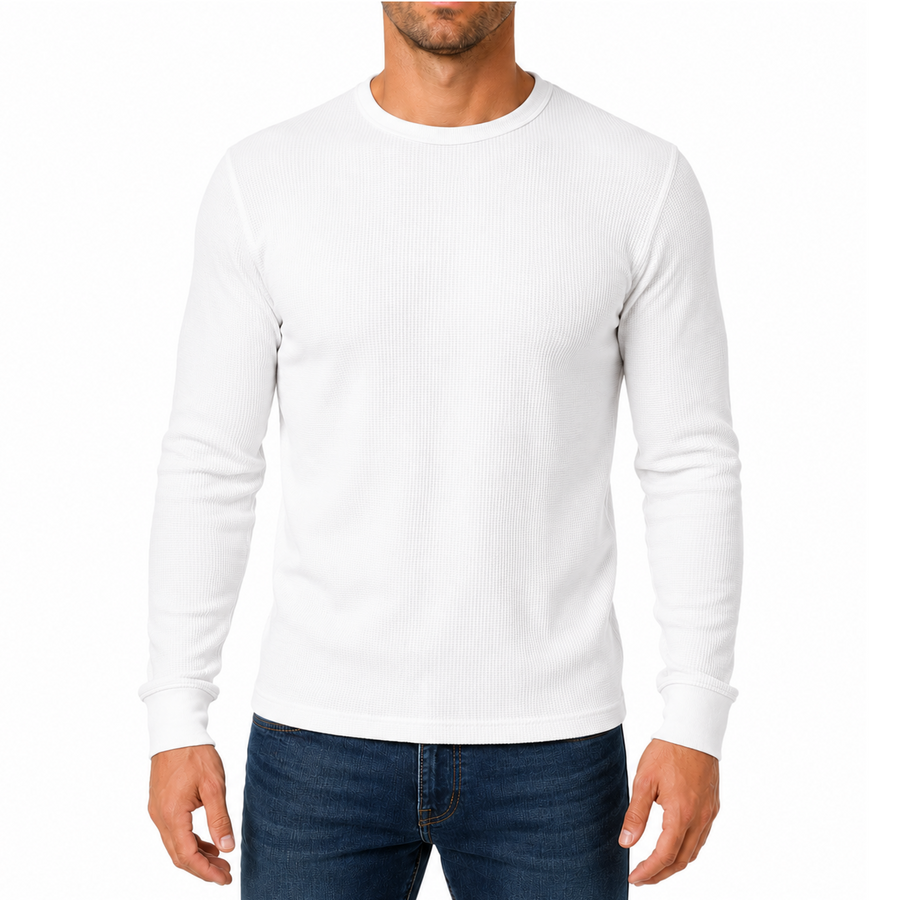 Men's Waffle-Knit Long Sleeve Thermal Shirt — White
