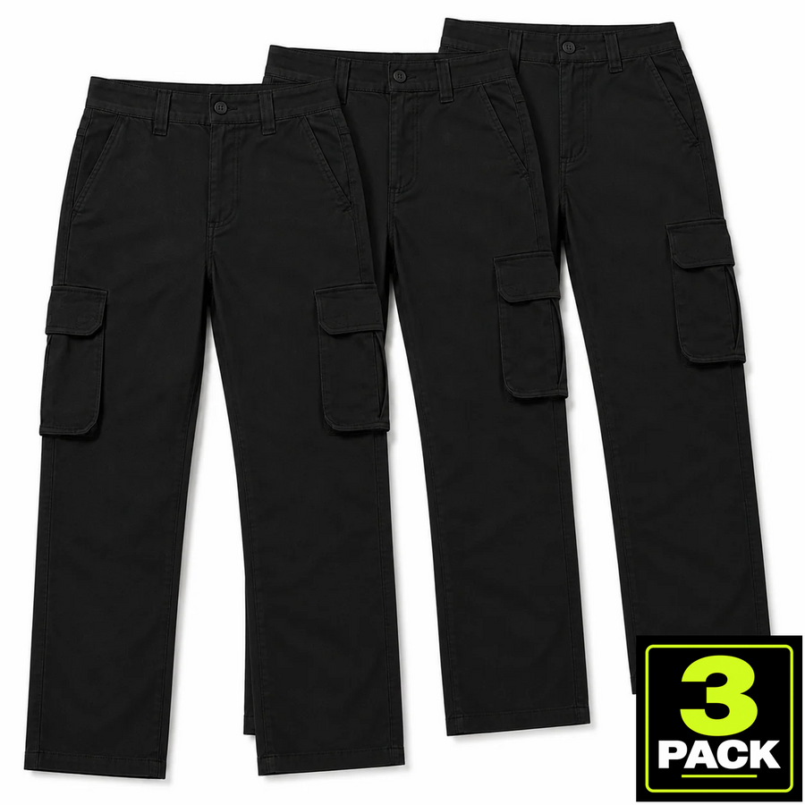 Young Men's 3-Pack Stretch Twill Cargo Pants — Black
