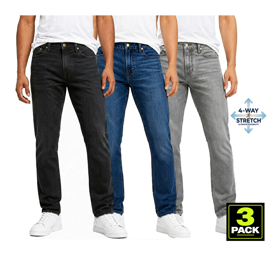 Men's 3-Pack Flex Stretch Slim Straight Jeans — Black / Dark / Grey Wash