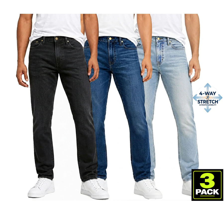 Men's 3-Pack Flex Stretch Slim Straight Jeans — Black / Dark / Light Wash