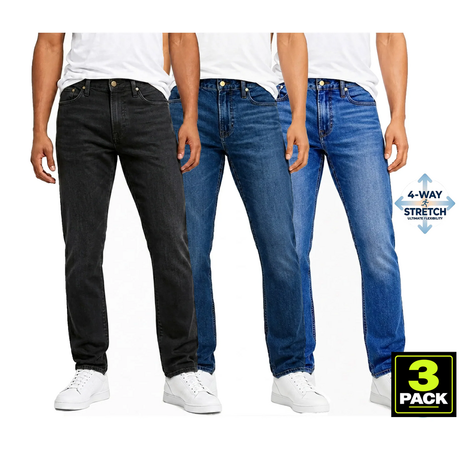 Men's 3-Pack Flex Stretch Slim Straight Jeans — Black / Dark / Medium Wash